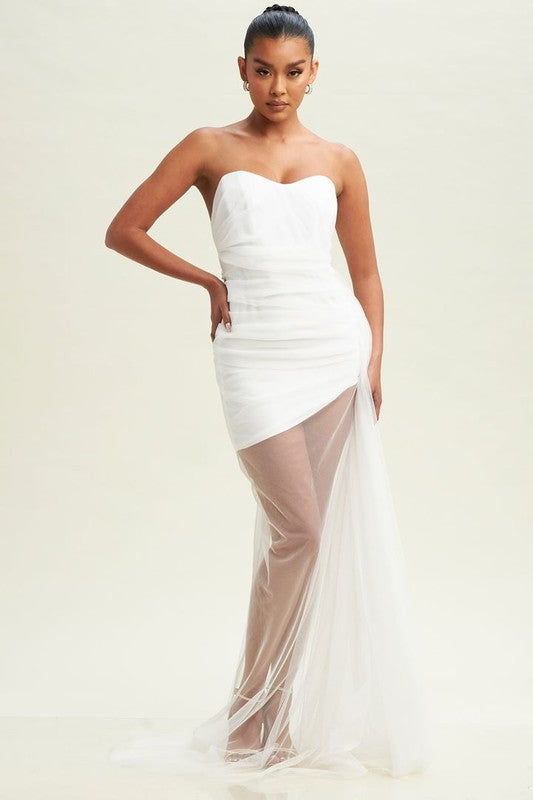Strapless Meshy Dress - White