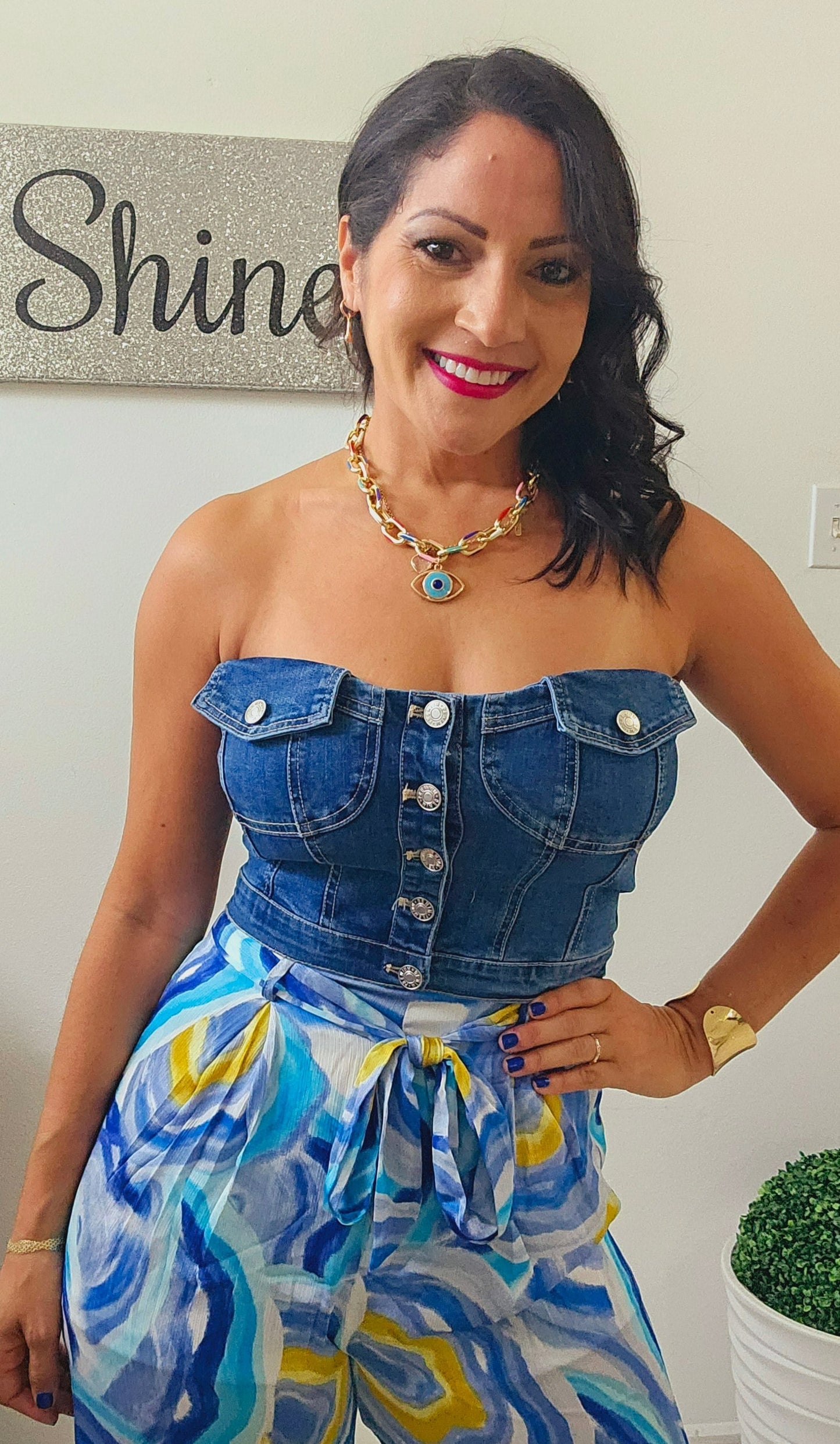 Fake Pockets Denim Top