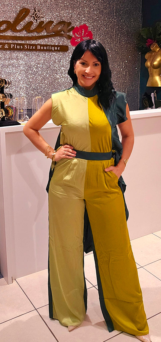 Satin Pant Set - TriColor Green