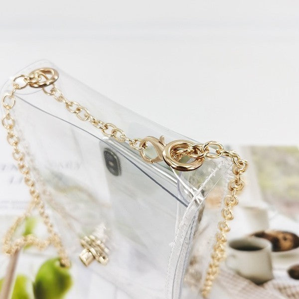 Clear Cellphone Clutch Gold