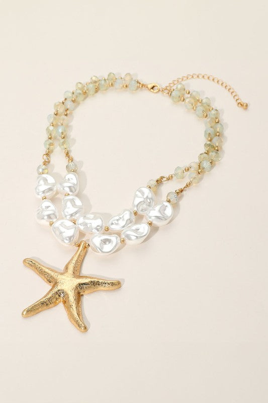 Pearls and Starfish Beaded Necklace