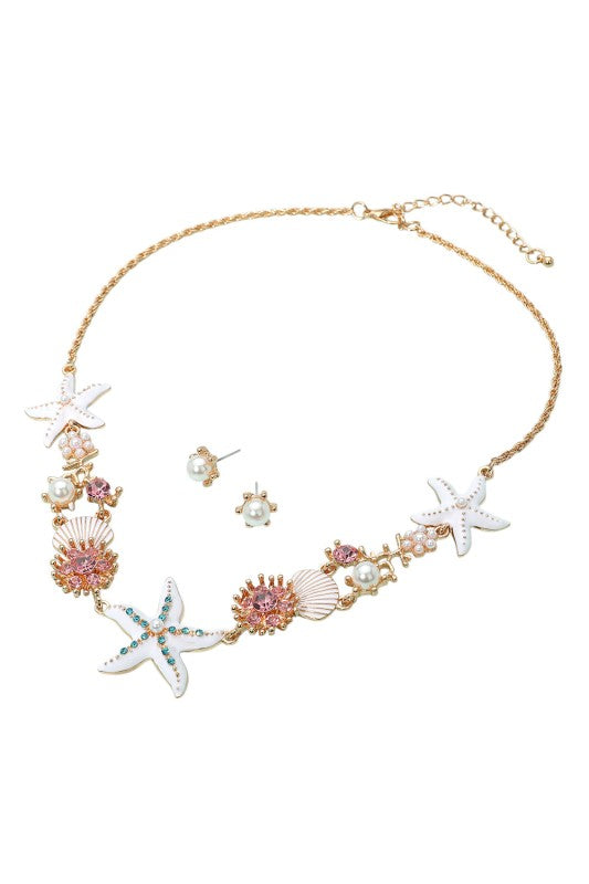 Starfish Seashell Pearls Necklace