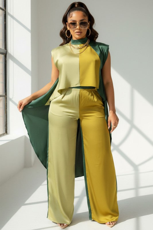 Satin Pant Set - TriColor Mocha