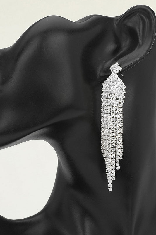 Rhinestone Fringe Earrings Gold