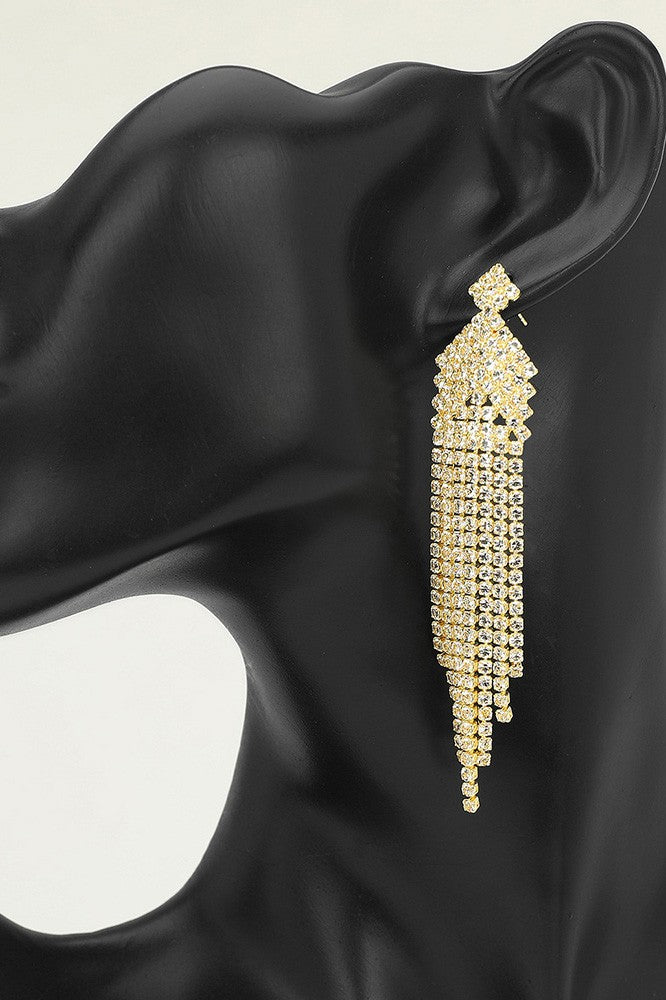 Rhinestone Fringe Earrings Silver