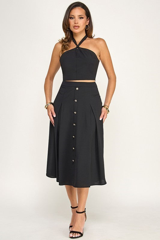 Set Mid Skirt and Crop Top Black