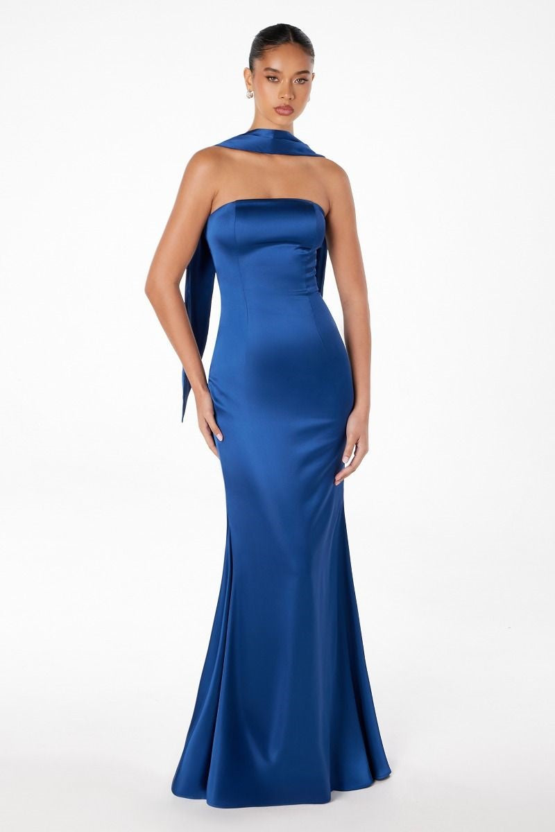 Satin Strapple Formal Dress - Navy