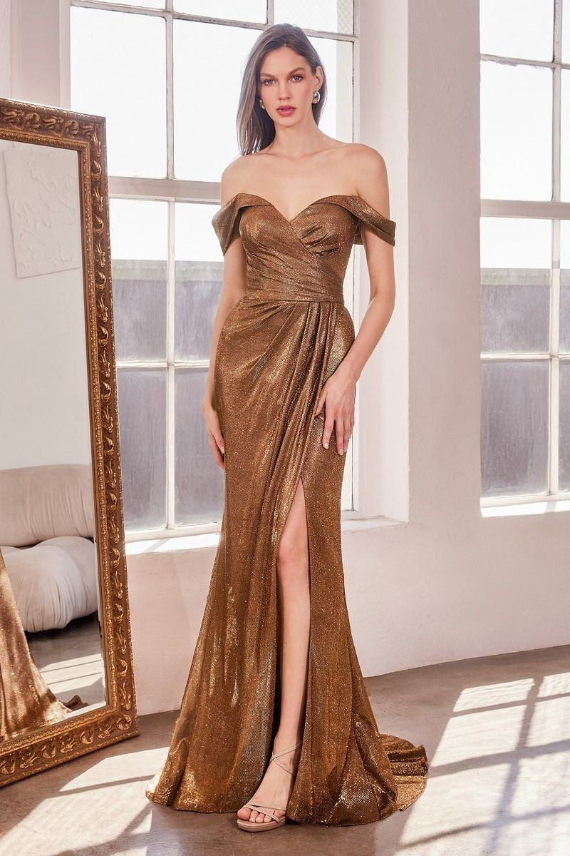 Off Shoulder Stretch Formal Dress - Copper