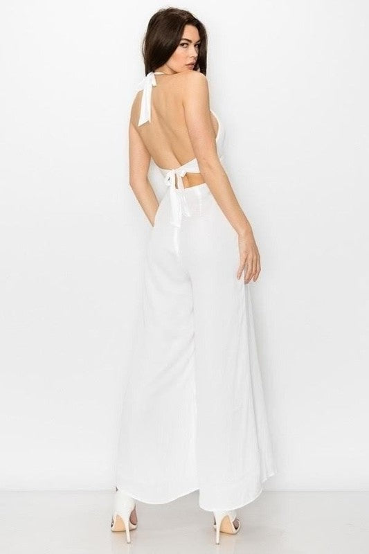 Halter Jumpsuit - Tan color