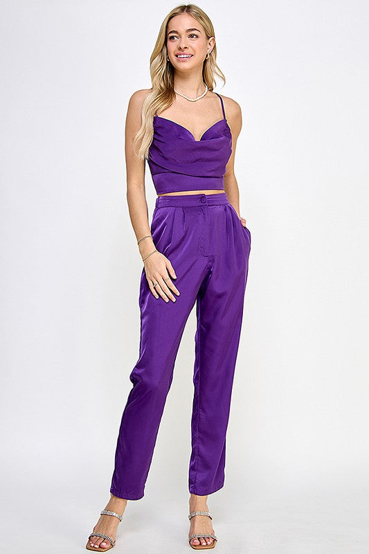 Glamour Purple Satin Pant Set