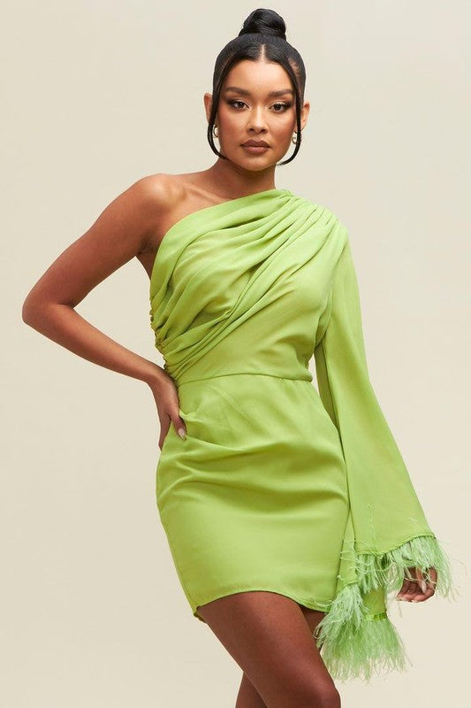 One Shoulder Mint Green