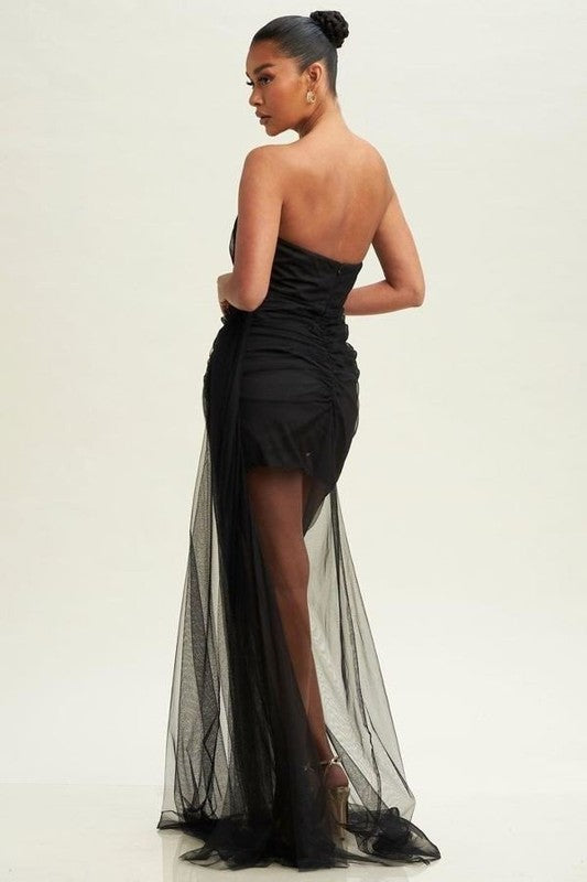 Strapless Meshy Dress - White