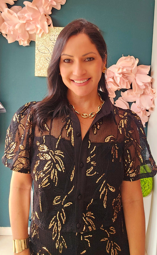 Top Black with Sequin Gold