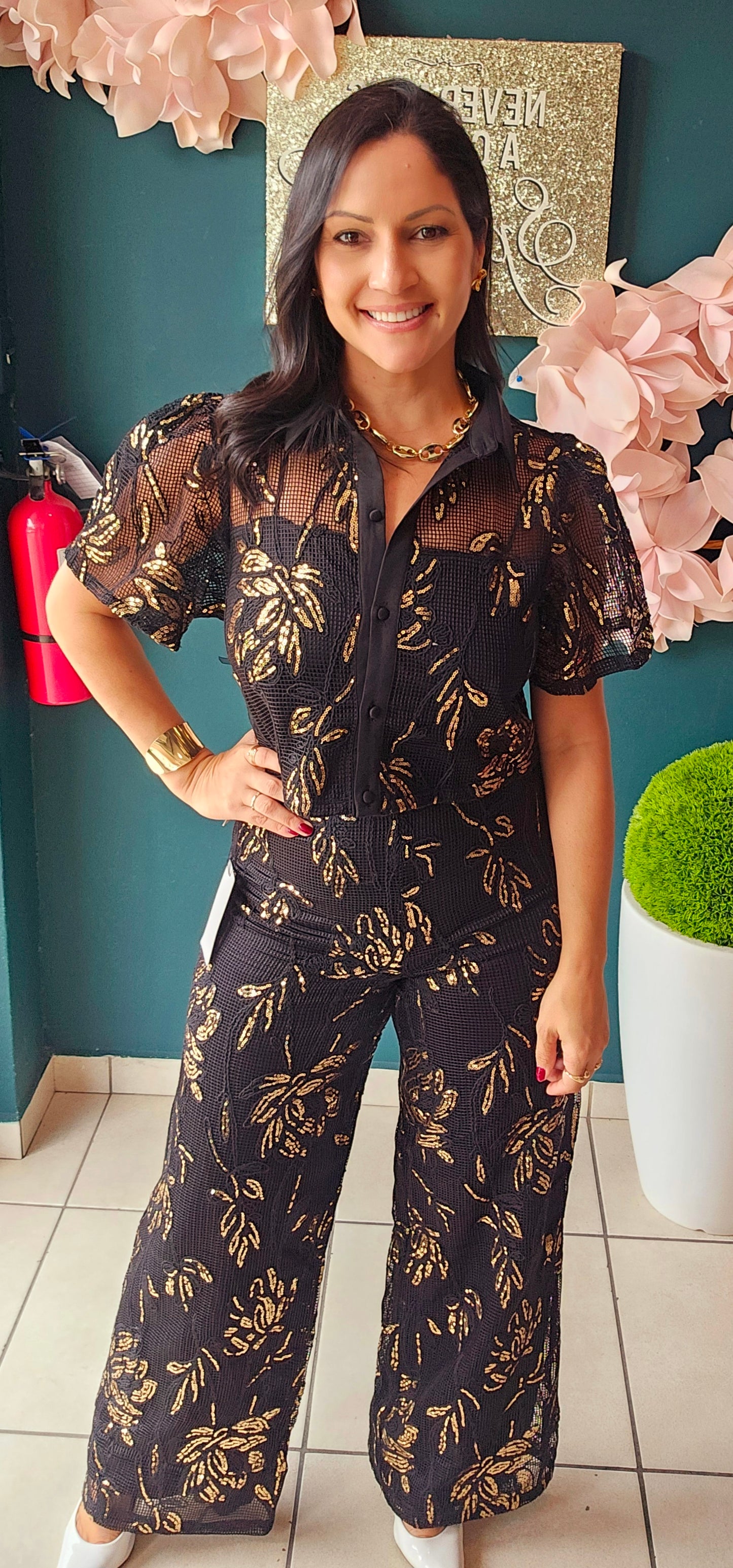 Top Black with Sequin Gold