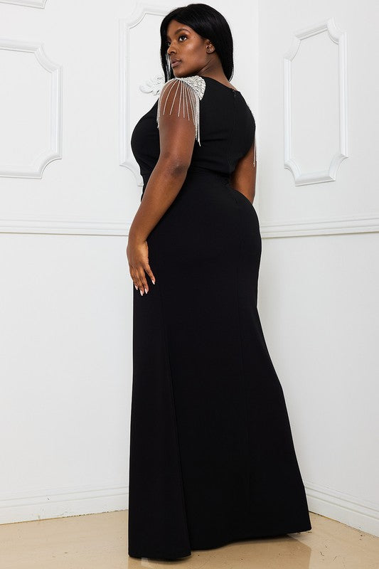 Formal Plus Dress Black with Rhinestone