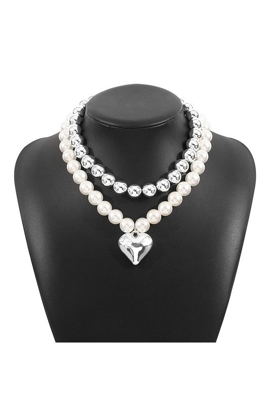 Layered Pearls Heart (Silver)