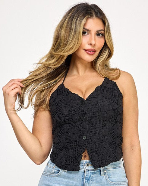 Crochet spaghetti top Black