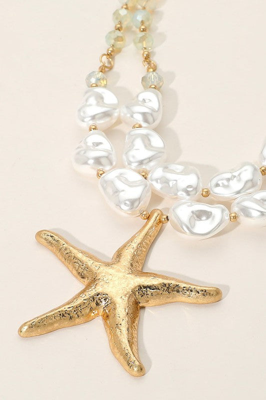Pearls and Starfish Beaded Necklace