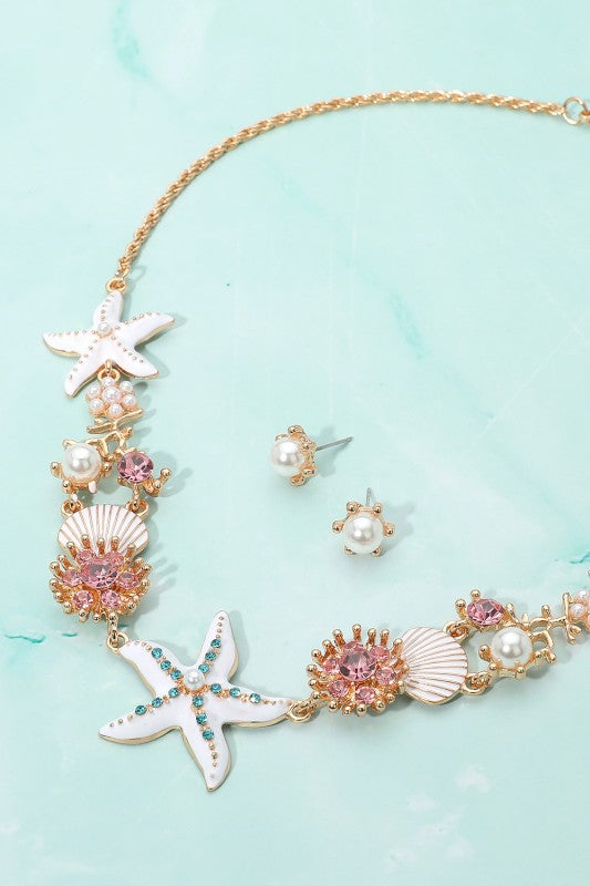 Starfish Seashell Pearls Necklace