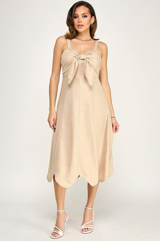 Mid Dress with Front Bow Natural Nude