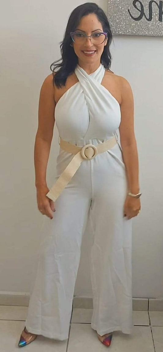 Cross Neck Jumpsuit with Belt