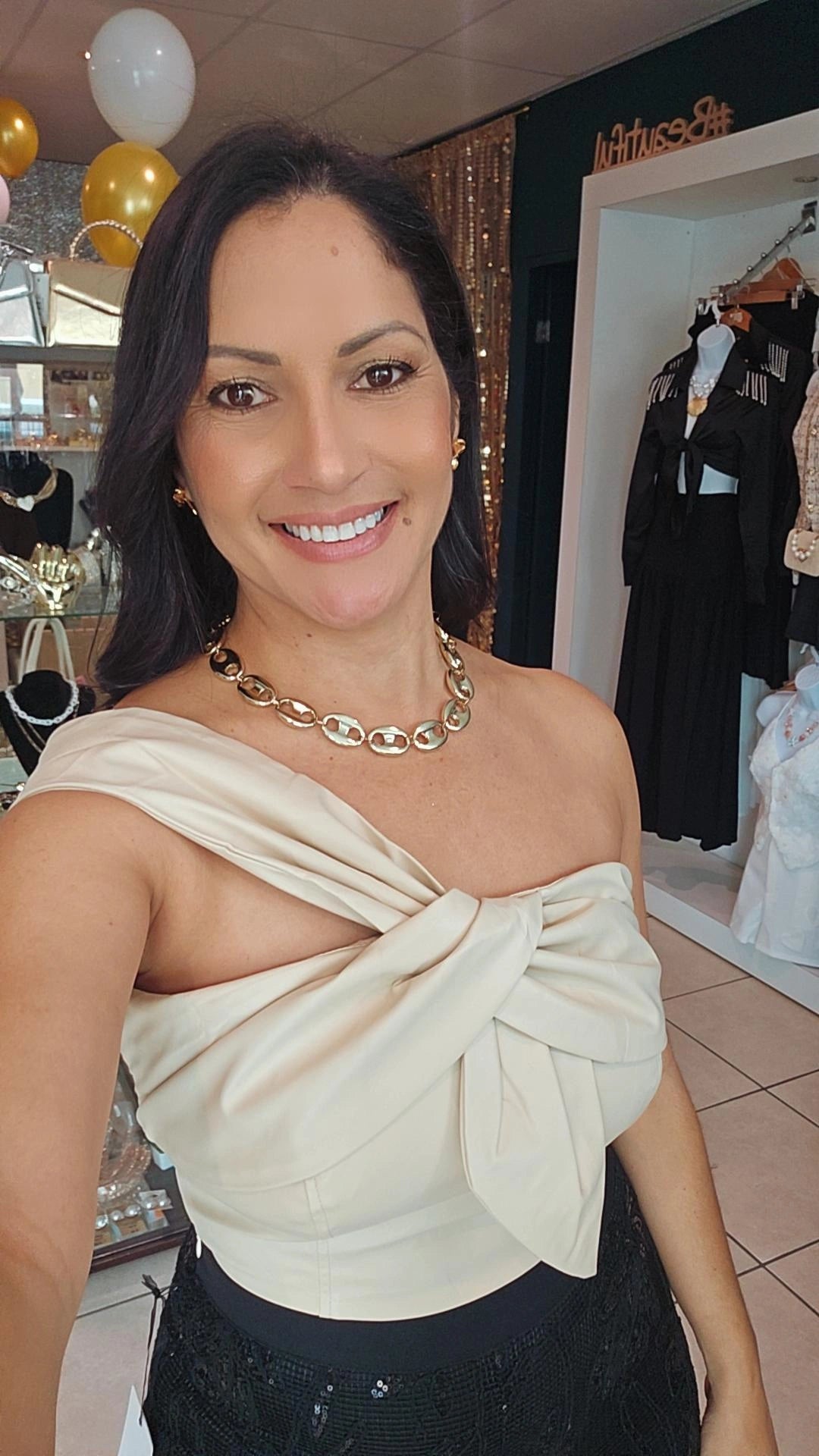 One Shoulder Beige Top