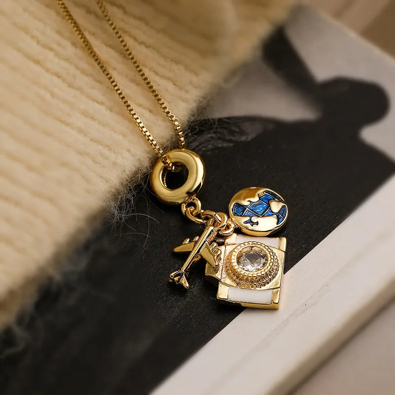 Travelers Necklace Gold Passport or Camera