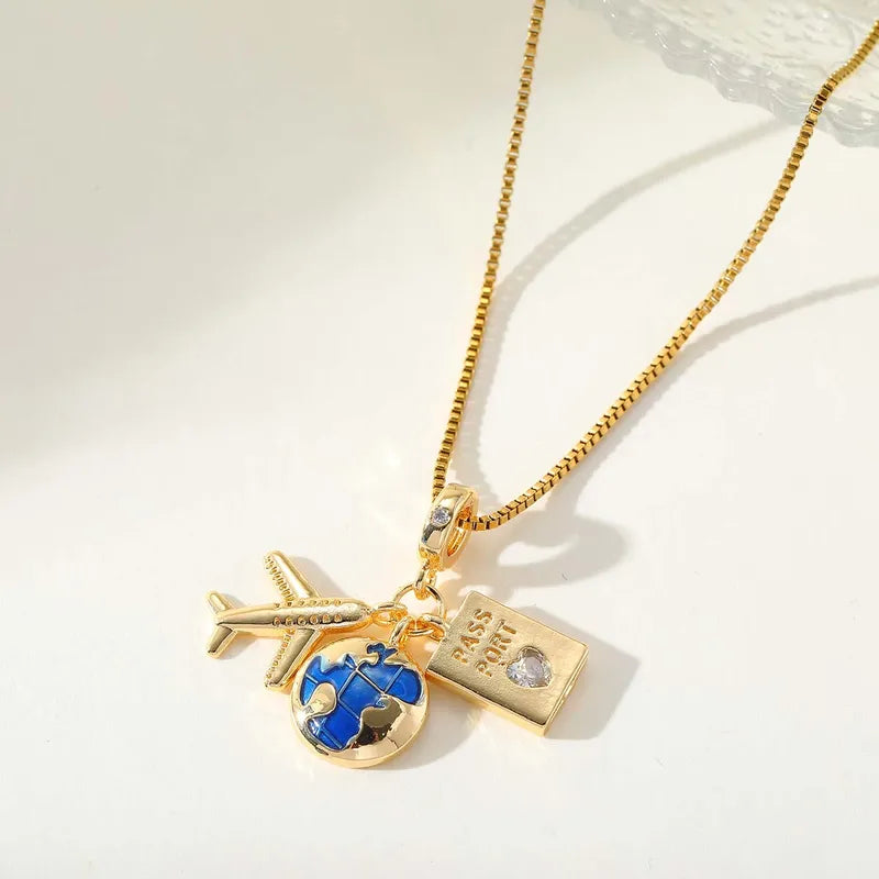 Travelers Necklace Gold Passport or Camera
