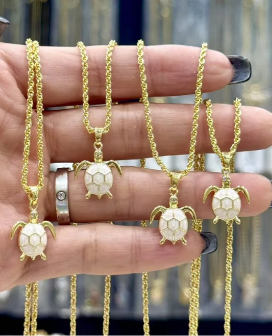 Turtle Necklace Gold with Beige
