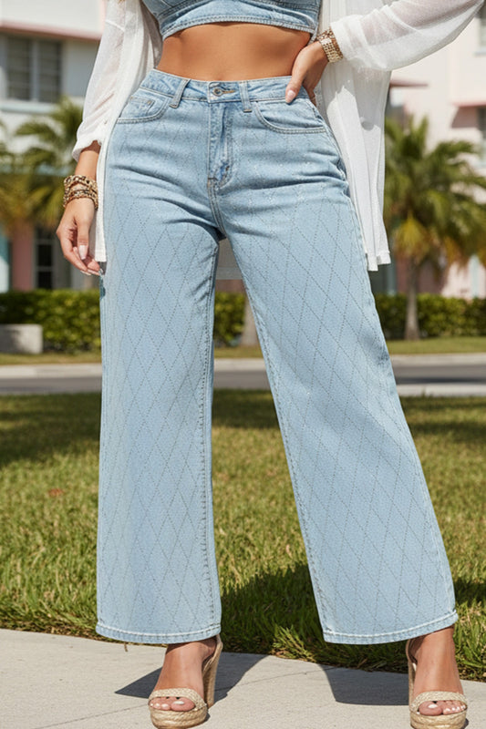 High Rise Rhinestone Jeans Light Denim