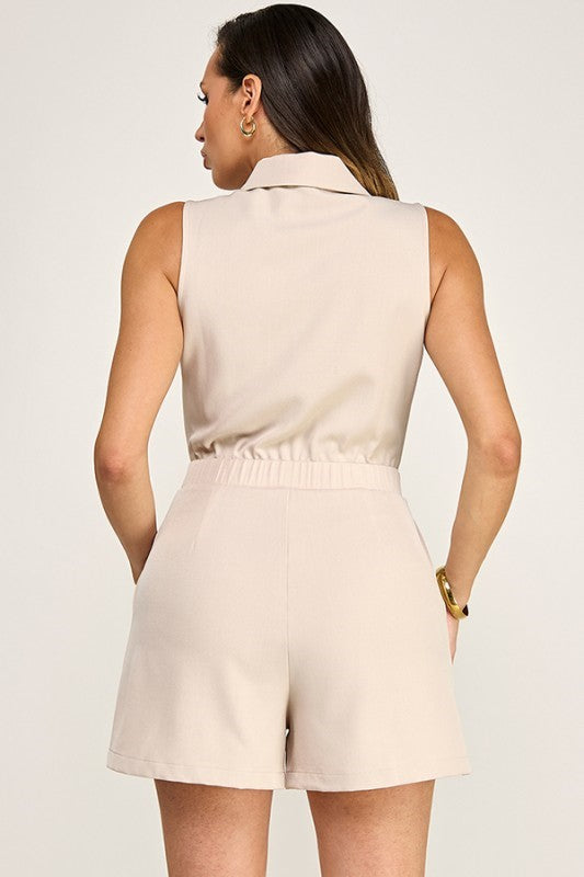 Off White Color Sleeveless Romper
