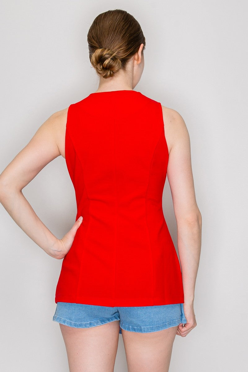 V-neck Buttoned Top Red