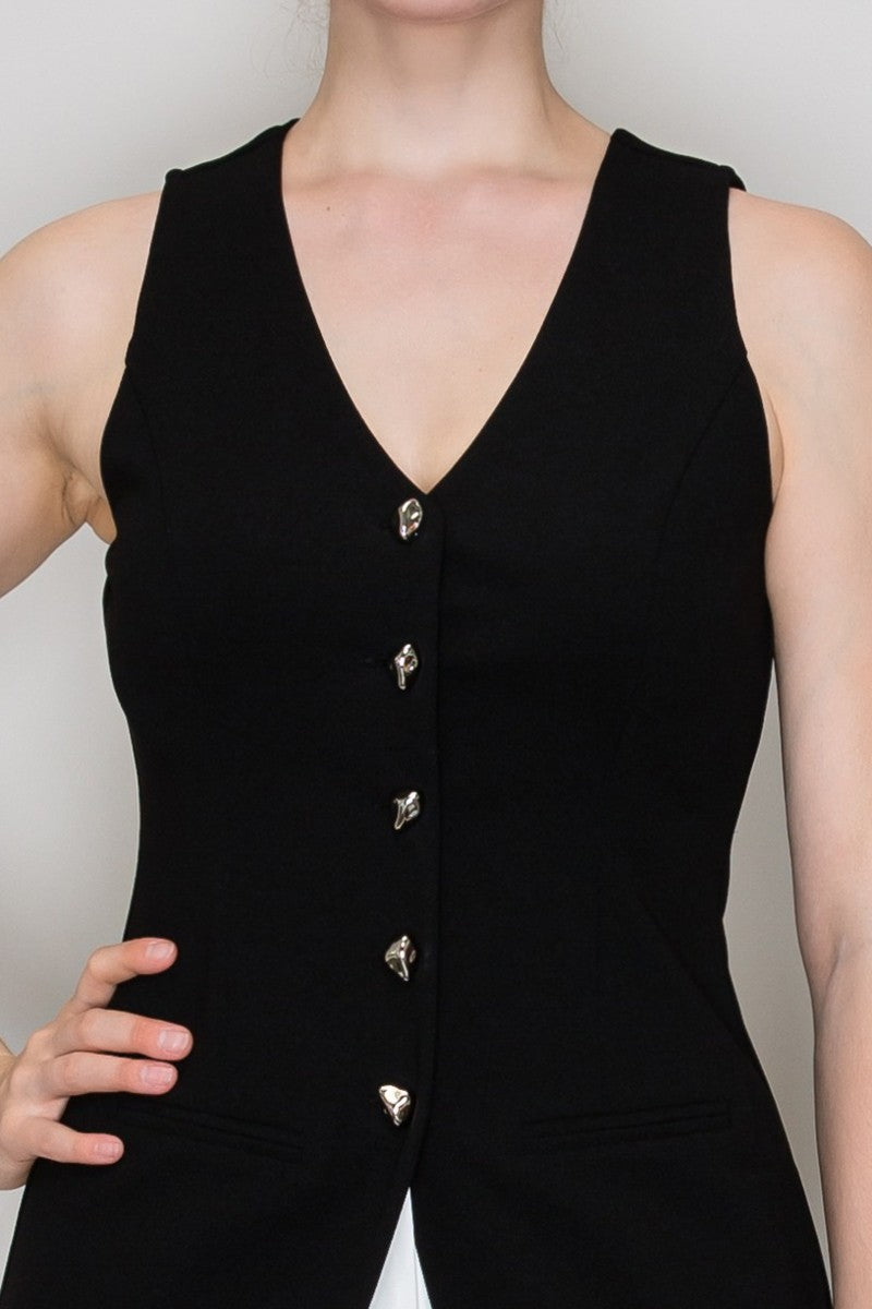 V-neck Buttoned Top Red