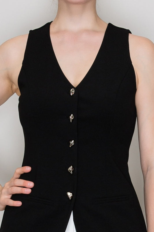 V-neck Buttoned Top Black