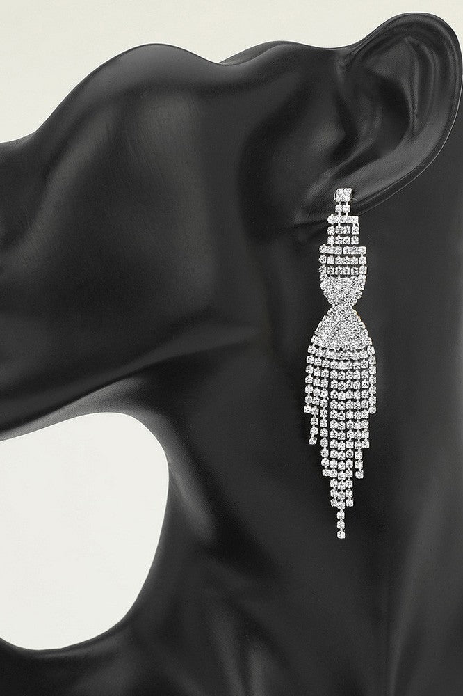Rhinestone Tassel Earrings Silver