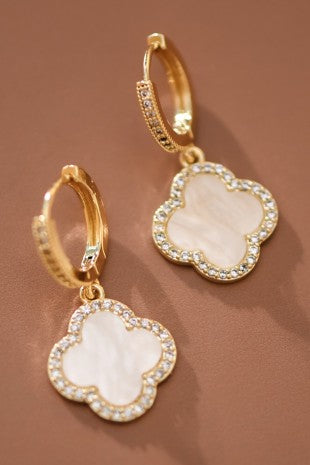 White Clover Gold Earrings