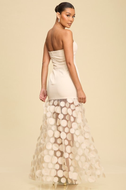Ivory Strapless Dress with contrast dots