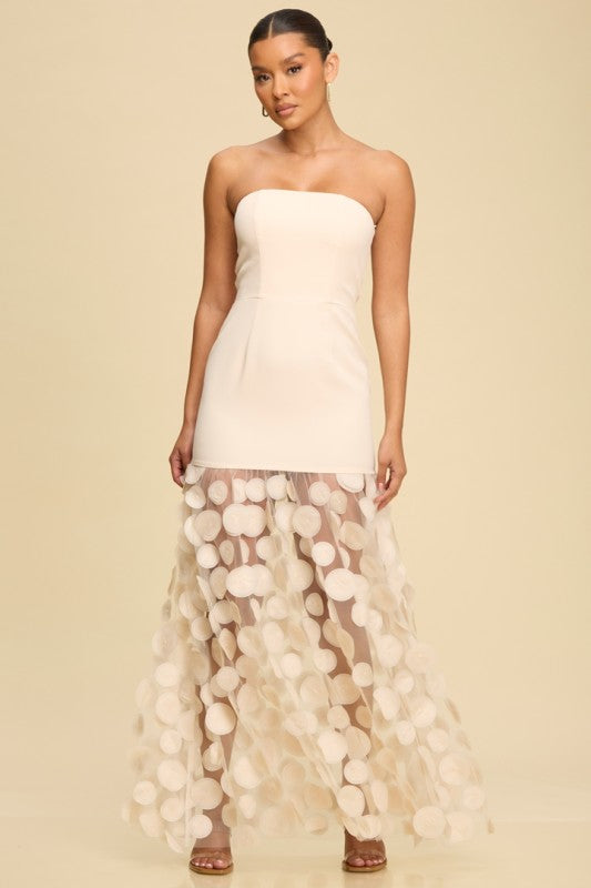 Ivory Strapless Dress with contrast dots