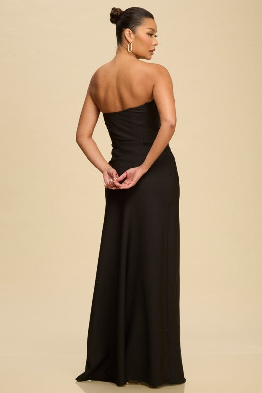 Wave Organza Black Strapless Dress