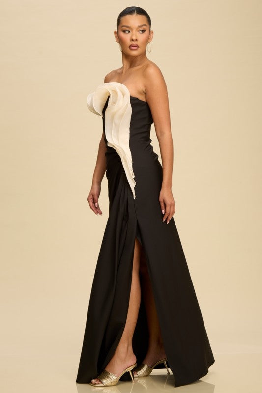 Wave Organza Black Strapless Dress