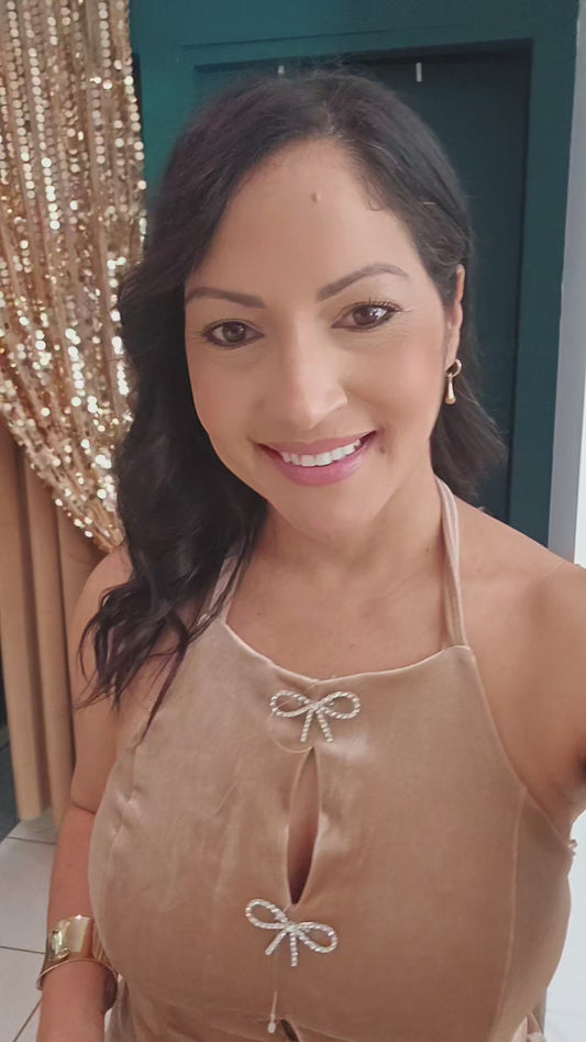 Velvet Tan Top with Front Bow