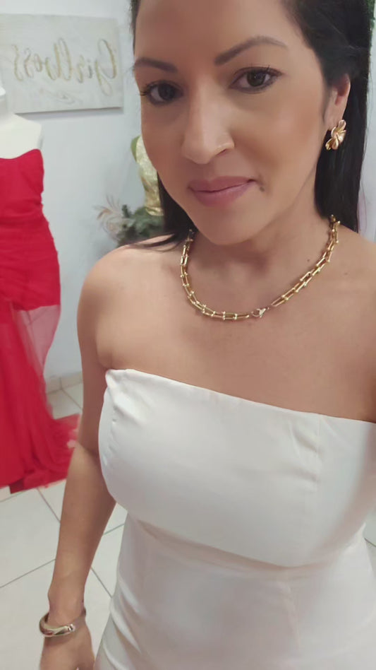 Ivory Strapless Dress with contrast dots
