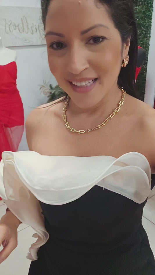 Wave Organza Black Strapless Dress