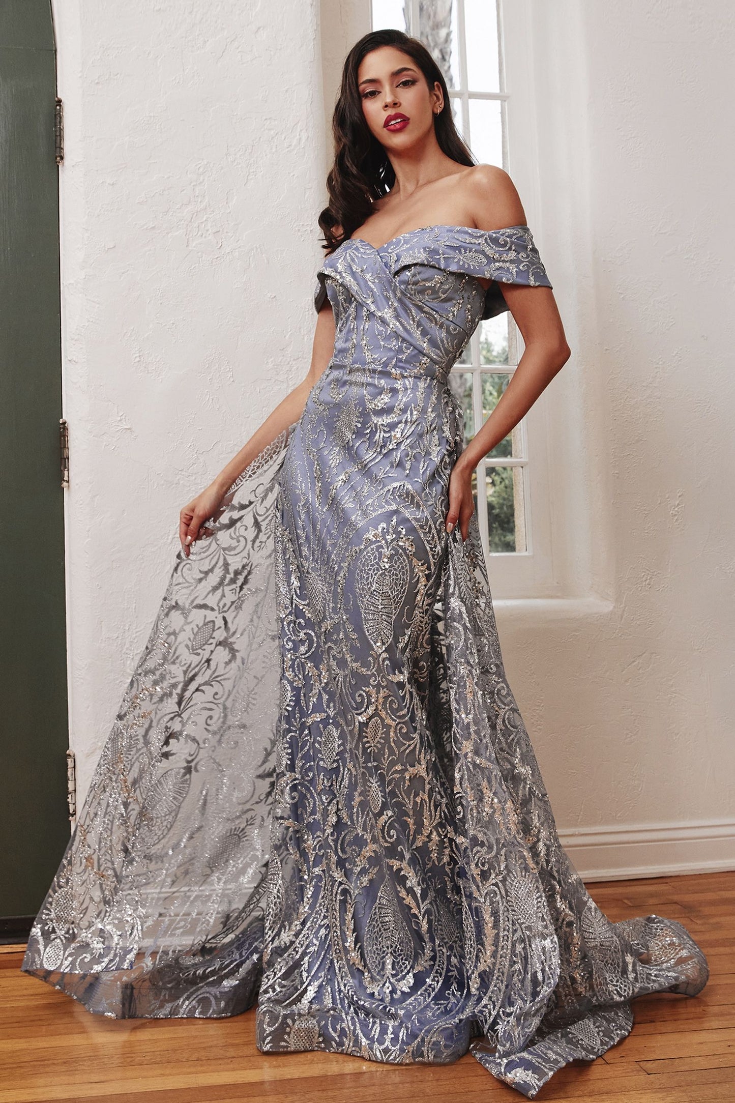 Off Shoulder Smoky Blue with Skirt