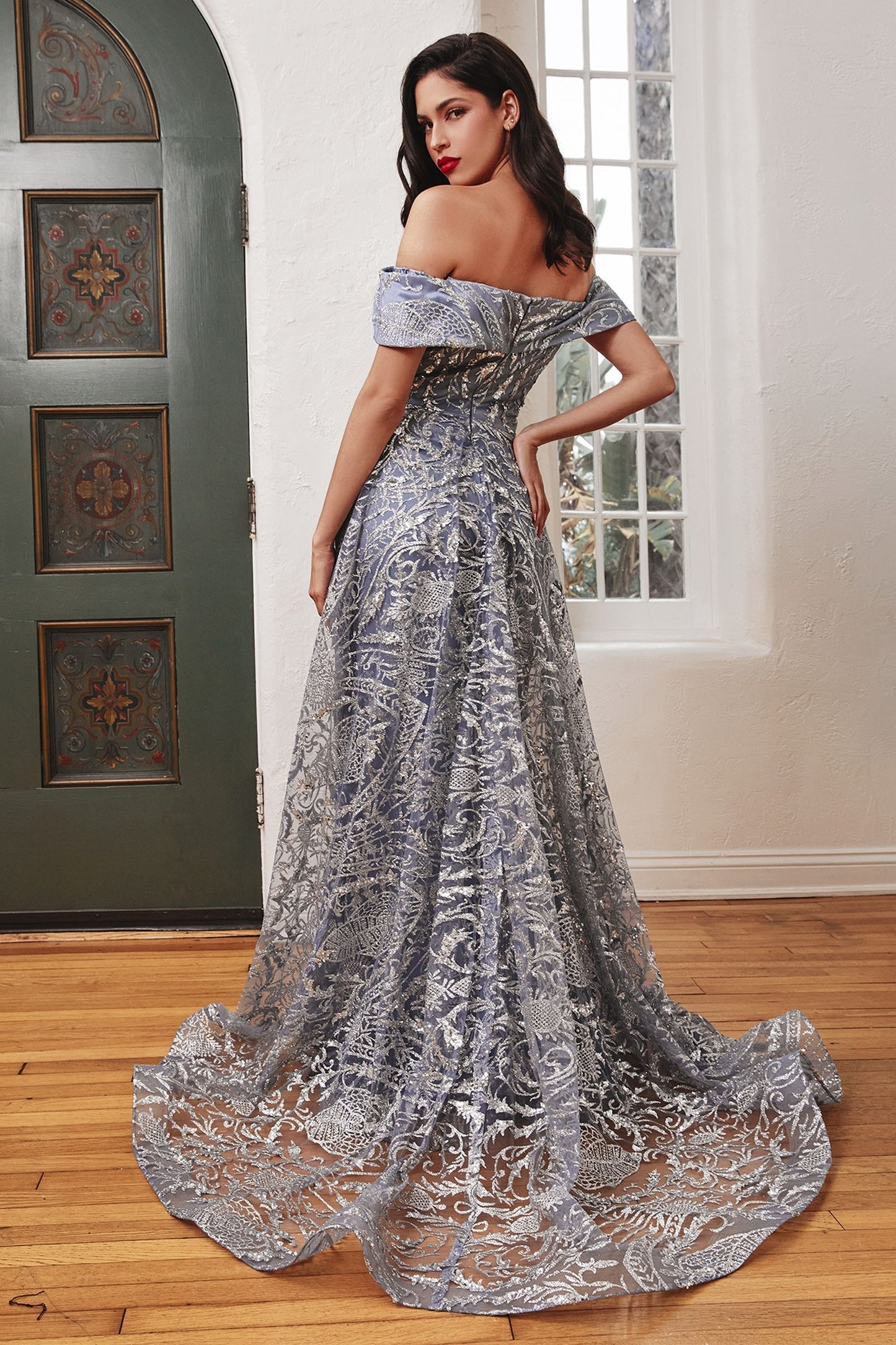 Off Shoulder Smoky Blue with Skirt