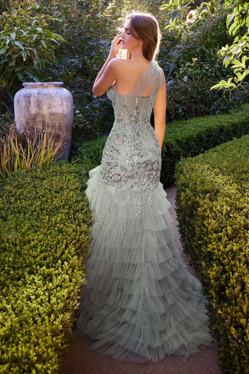 Sage One Shoulder Formal Dress