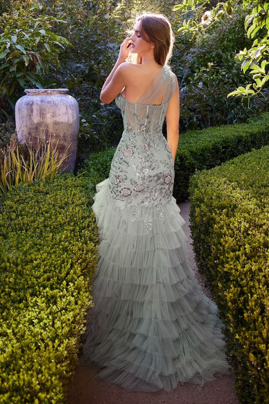 Sage One Shoulder Formal Dress