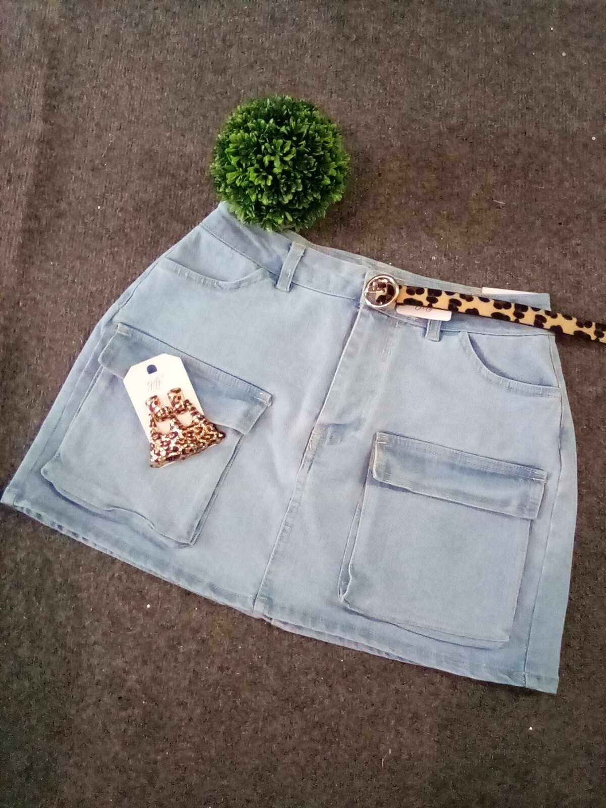 Denim White Cargo Skirt